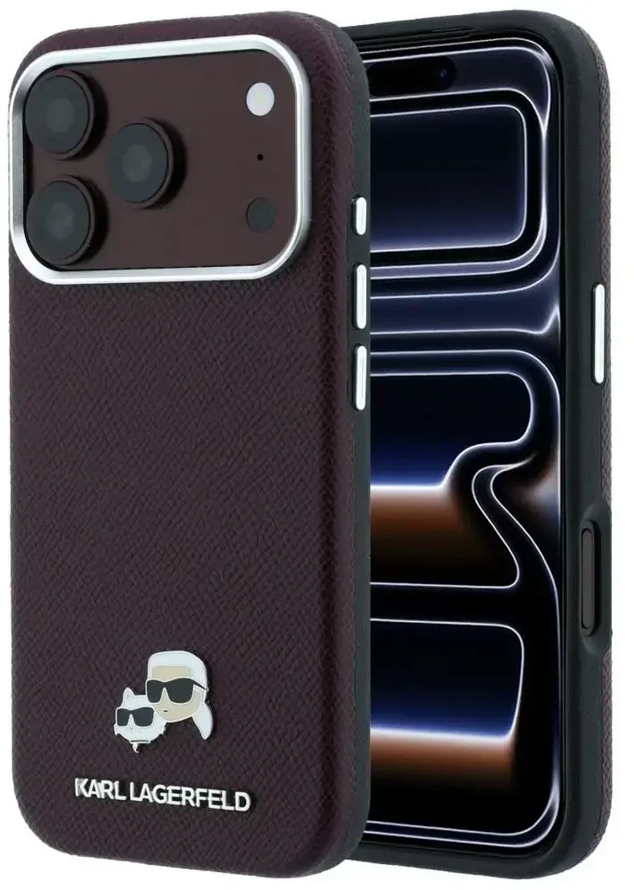 Dėklas Karl Lagerfeld Grained Choupette Head Metal MagSafe case for iPhone 18 Pro Max - burgundy