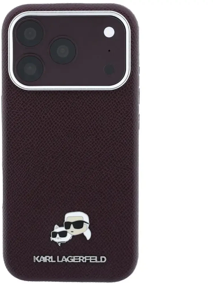 Dėklas Karl Lagerfeld Grained Choupette Head Metal MagSafe case for iPhone 18 Pro Max - burgundy