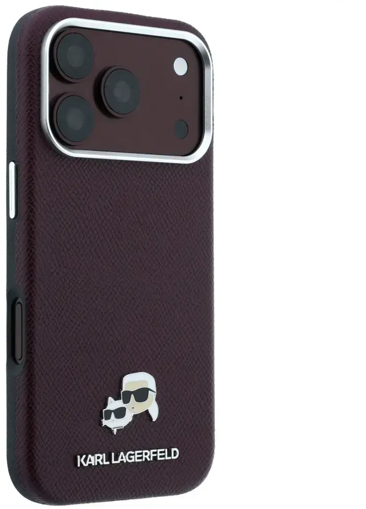Dėklas Karl Lagerfeld Grained Choupette Head Metal MagSafe case for iPhone 18 Pro Max - burgundy