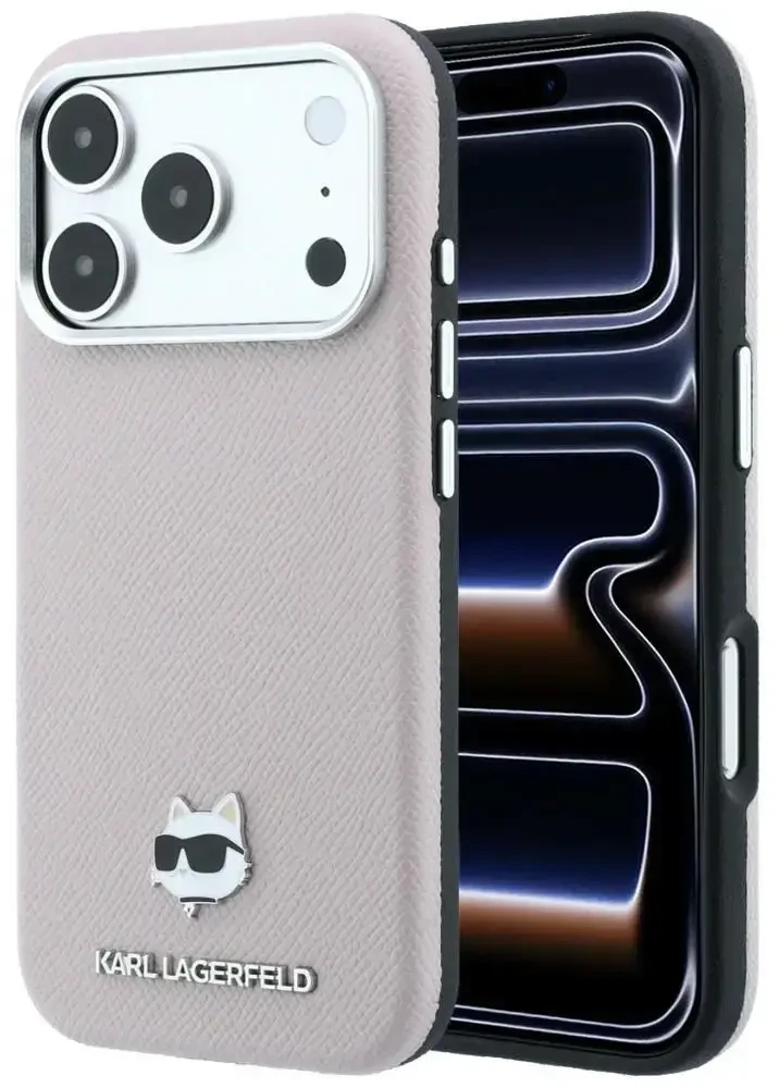 Dėklas Karl Lagerfeld Grained Choupette Head Metal MagSafe Case for iPhone 17 Pro Max / 18 Pro Max - Rožinė