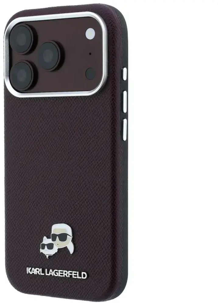 Dėklas Karl Lagerfeld Grained Choupette Head Metal MagSafe case for iPhone 18 Pro Max - burgundy