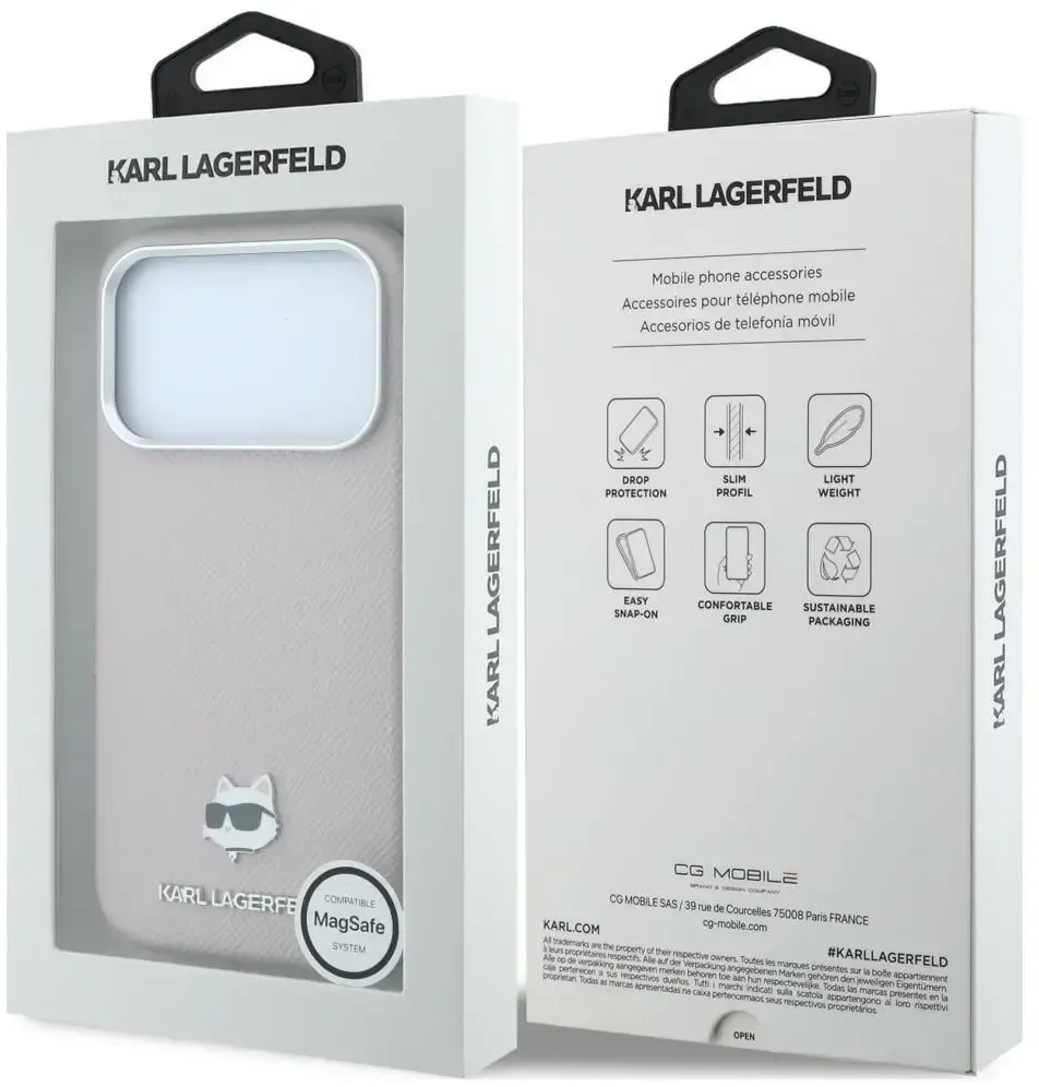 Dėklas Karl Lagerfeld Grained Choupette Head Metal MagSafe Case for iPhone 17 Pro Max / 18 Pro Max - Rožinė