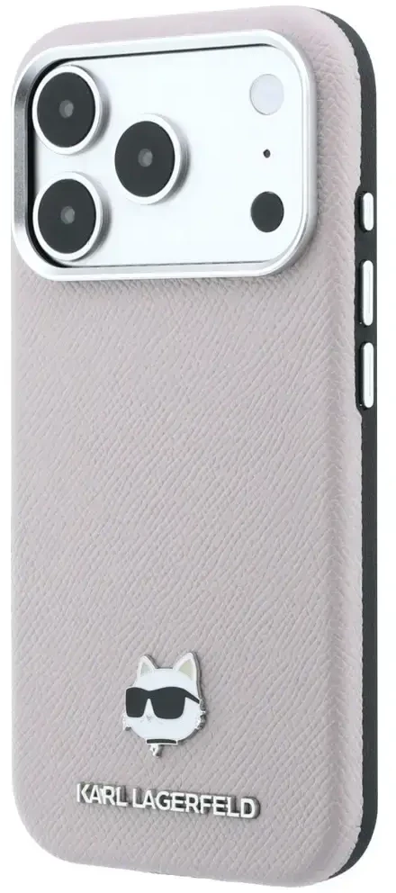 Dėklas Karl Lagerfeld Grained Choupette Head Metal MagSafe Case for iPhone 17 Pro Max / 18 Pro Max - Rožinė