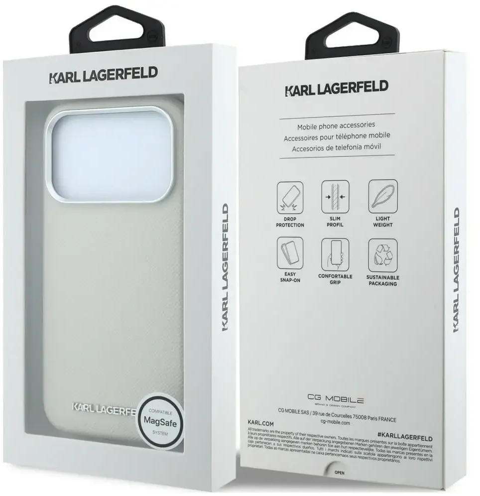 Dėklas Karl Lagerfeld Grained Elongated Logo MagSafe Case for iPhone 17 Pro / 18 Pro - rusvai gelsvas