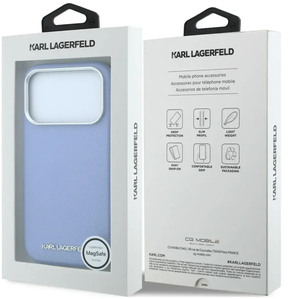 Dėklas Karl Lagerfeld Grained Elongated Logo MagSafe Case for iPhone 17 Pro Max / 18 Pro Max - Mėlyna