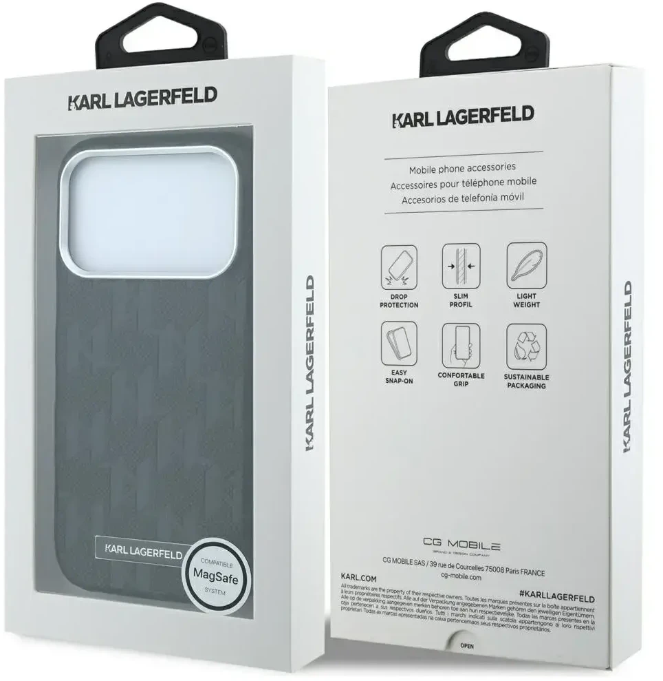 Dėklas Karl Lagerfeld Grained Mono Resin Logo MagSafe Case for iPhone 17 Pro Max / 18 Pro Max - Juodas