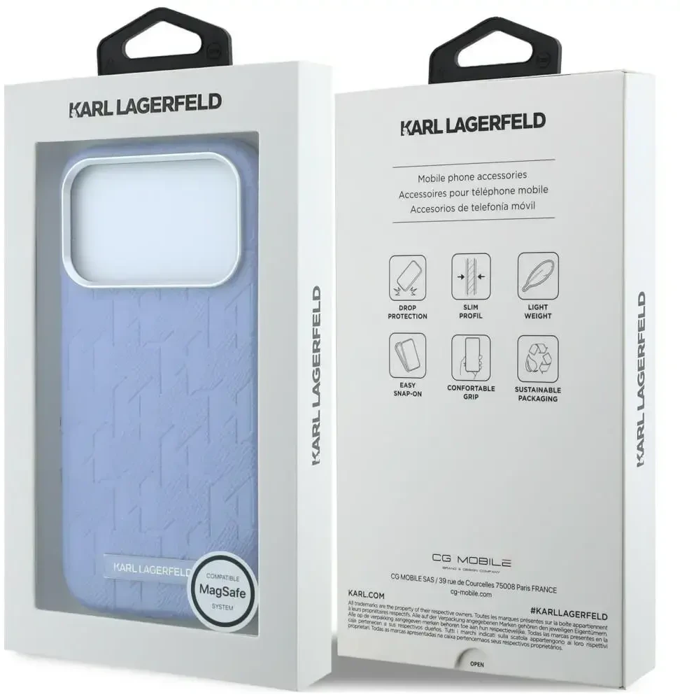 Dėklas Karl Lagerfeld Grained Mono Resin Logo MagSafe Case for iPhone 17 Pro / 18 Pro - Light Mėlyna