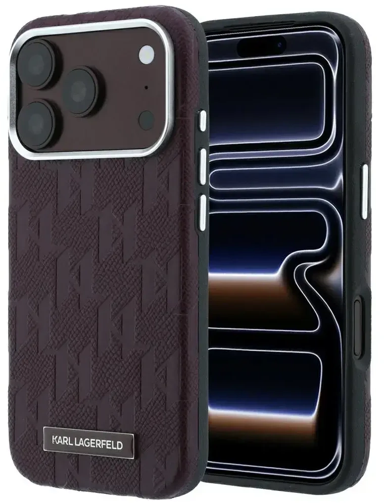 Dėklas Karl Lagerfeld Grained Mono Resin Logo MagSafe Case for iPhone 17 Pro / 18 Pro - Burgundy