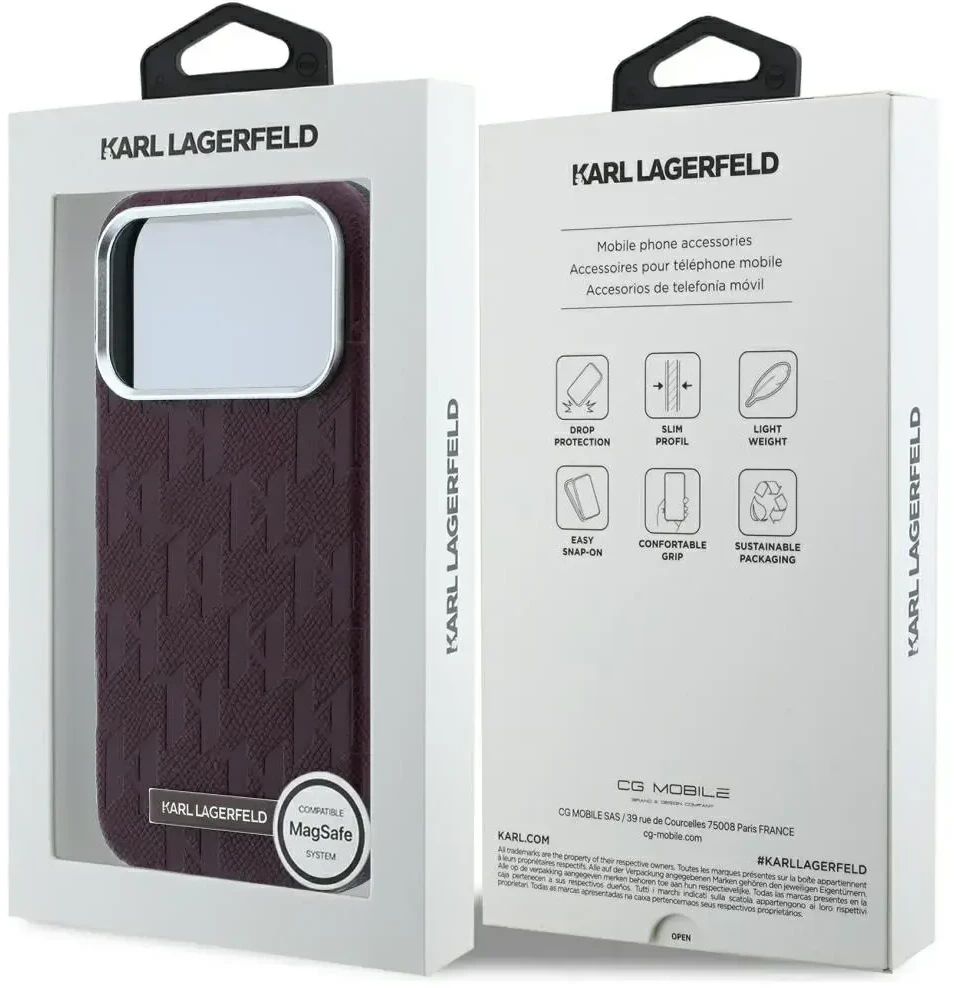 Dėklas Karl Lagerfeld Grained Mono Resin Logo MagSafe Case for iPhone 17 Pro / 18 Pro - Burgundy