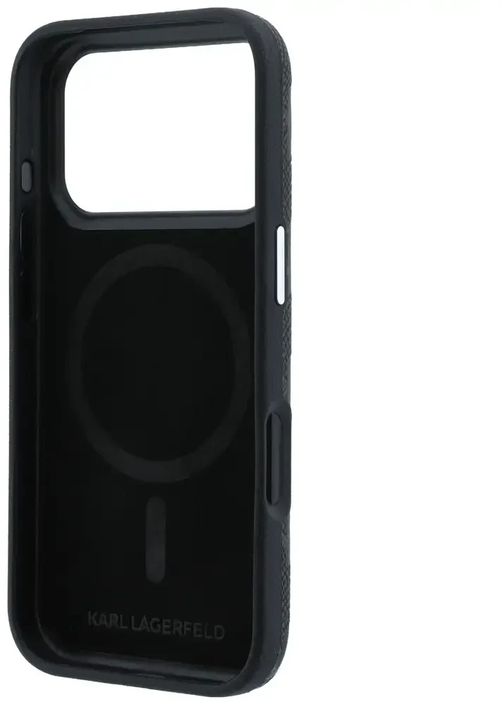 Dėklas Karl Lagerfeld Grained Mono Resin Logo MagSafe Case for iPhone 17 Pro Max / 18 Pro Max - Juodas