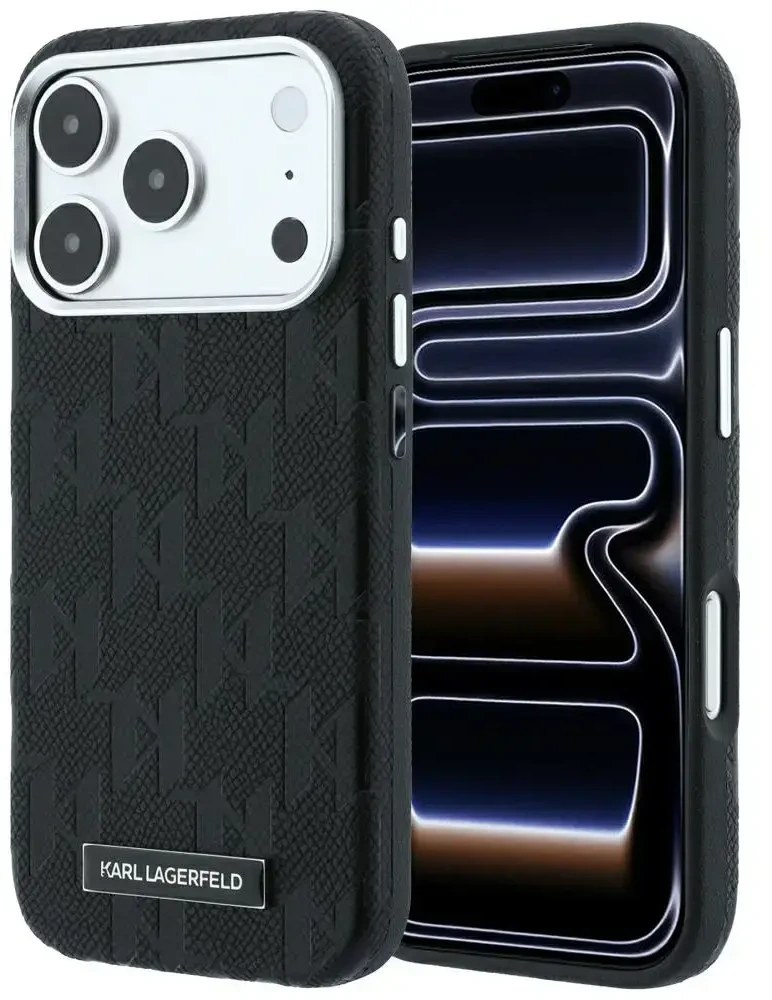 Dėklas Karl Lagerfeld Grained Mono Resin Logo MagSafe Case for iPhone 17 Pro Max / 18 Pro Max - Juodas