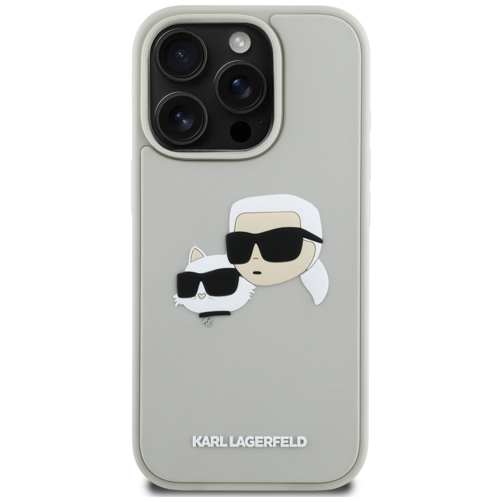 Dėklas Karl Lagerfeld HC 3D Rubber Double Heads Apple iPhone 16 Pro smėlio spalva