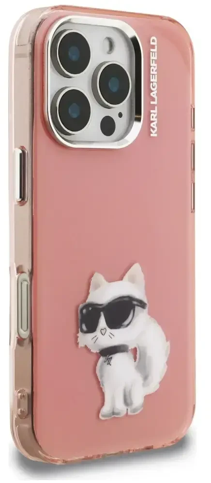 Dėklas Karl Lagerfeld IML Aquarelle Choupette & Logo iPhone 16 Pro Case - Rožinė