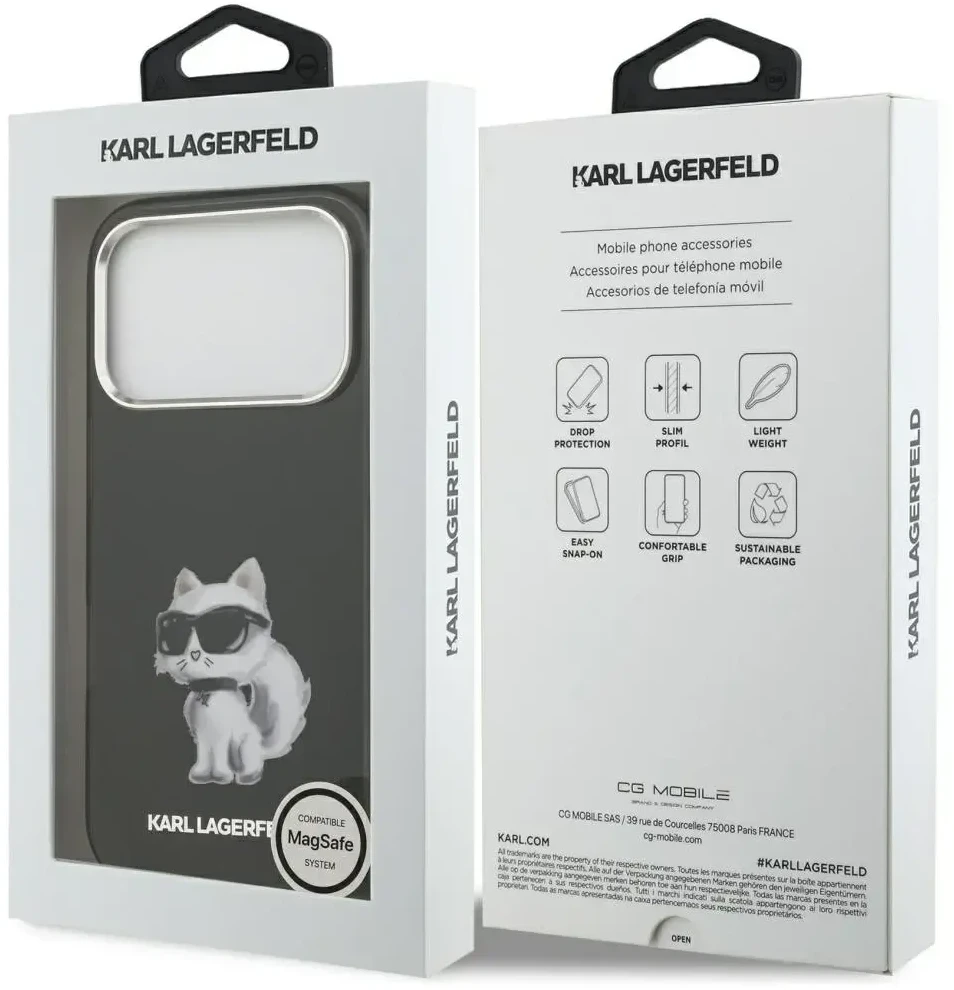 „Karl Lagerfeld IML Aquarelle Choupette & Logo MagSafe“ dėklas, skirtas „iPhone 17 Pro“ – Juodas