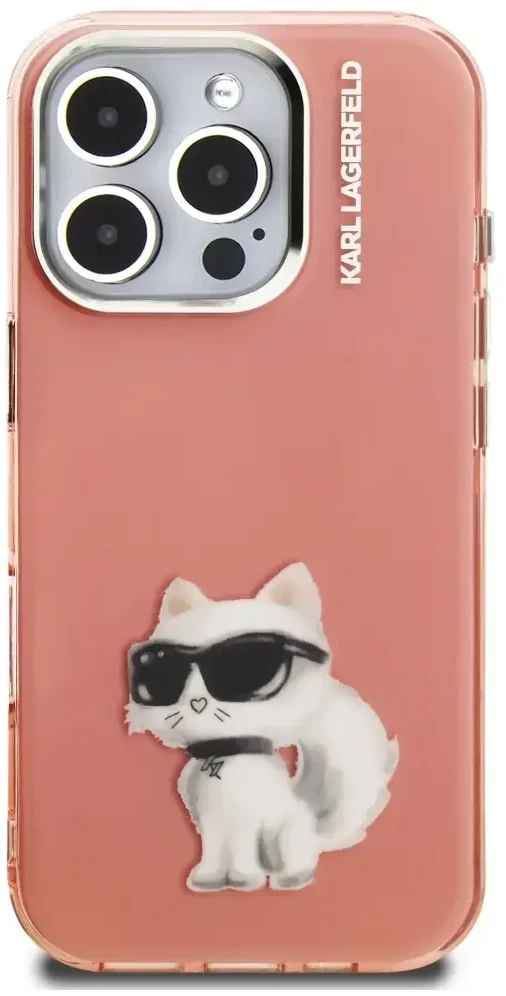 Dėklas Karl Lagerfeld IML Aquarelle Choupette & Logo iPhone 16 Pro Case - Rožinė