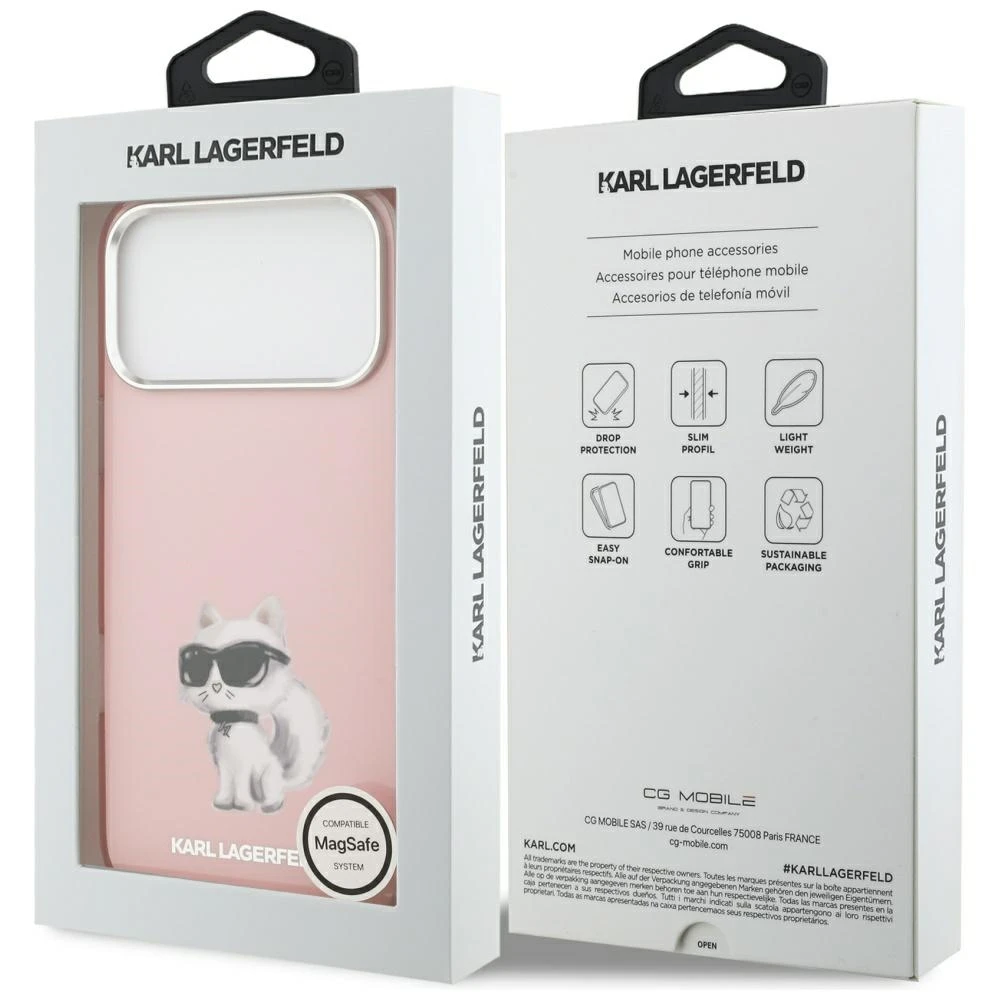 Karl Lagerfeld IML Aquarelle Choupette & Logo MagSafe dėklas skirtas Apple iPhone 17 Pro rožinės spalvos
