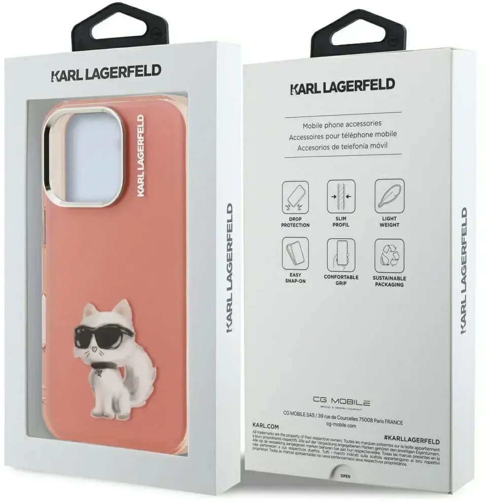 Dėklas Karl Lagerfeld IML Aquarelle Choupette & Logo Case for iPhone 16 Pro Max - Rožinė