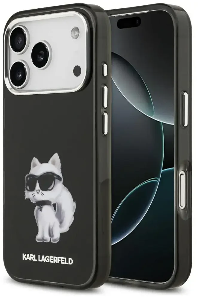 „Karl Lagerfeld IML Aquarelle Choupette & Logo MagSafe“ dėklas, skirtas „iPhone 17 Pro“ – Juodas