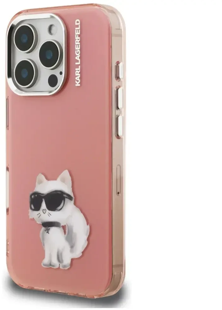 Dėklas Karl Lagerfeld IML Aquarelle Choupette & Logo Case for iPhone 16 Pro Max - Rožinė
