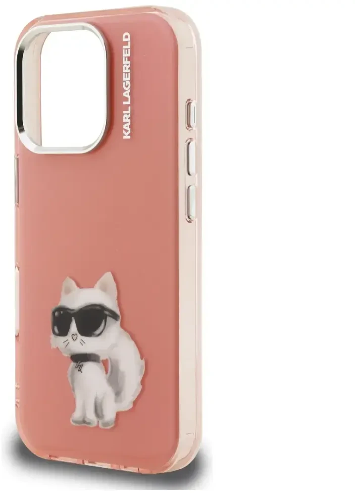 Dėklas Karl Lagerfeld IML Aquarelle Choupette & Logo iPhone 16 Pro Case - Rožinė