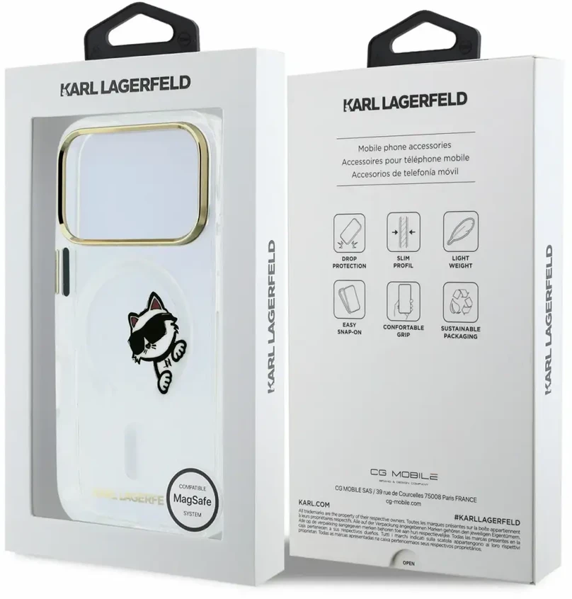 Dėklas Karl Lagerfeld IML Choupette Peekaboo Magsafe Case for iPhone 18 Pro Max Transparent