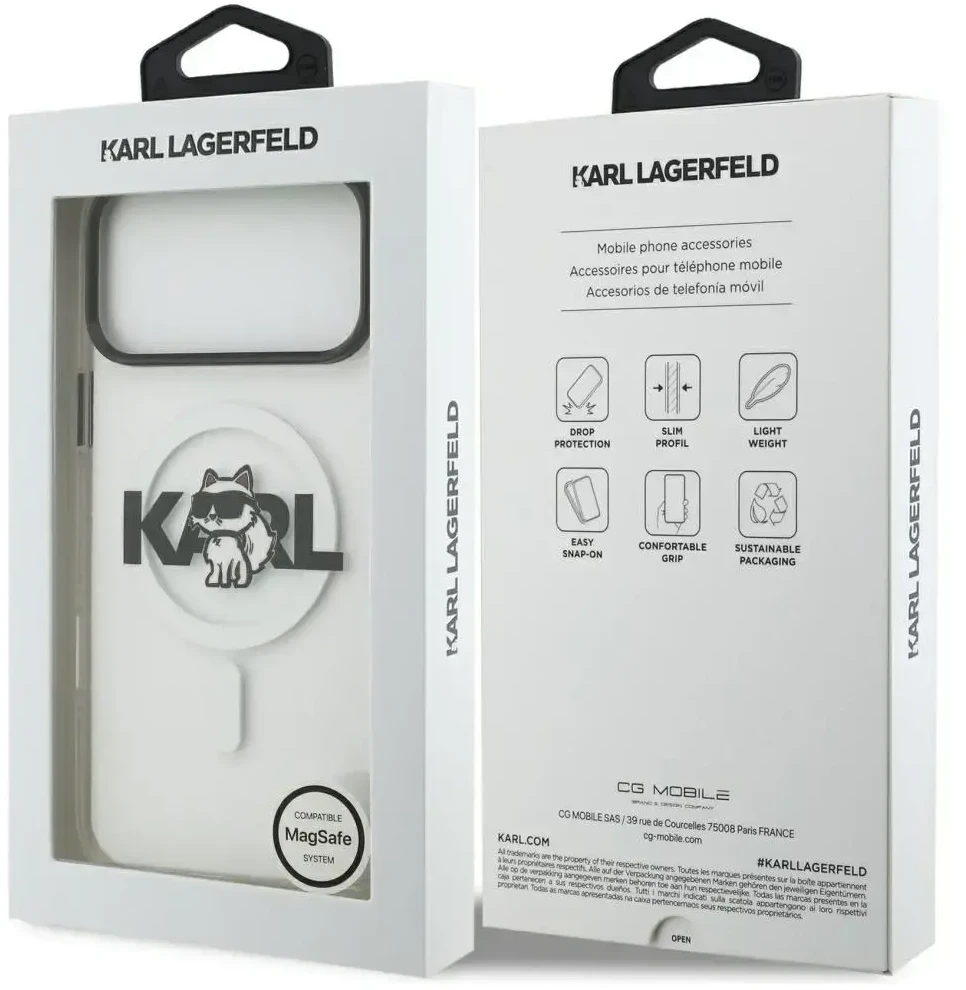Karl Lagerfeld IML Choupette Sketch Logo MagSafe dėklas skirtas Apple iPhone 17 Pro Clear