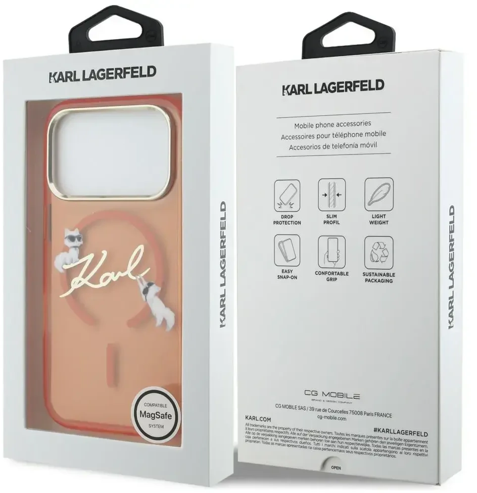 Dėklas Karl Lagerfeld IML Choupettes Karl Script Logo MagSafe Case for iPhone 17 Pro - Oranžinis