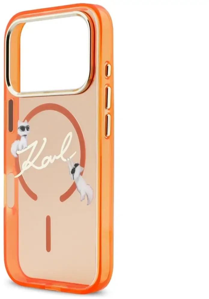 Dėklas Karl Lagerfeld IML Choupettes Karl Script Logo MagSafe Case for iPhone 17 Pro - Oranžinis