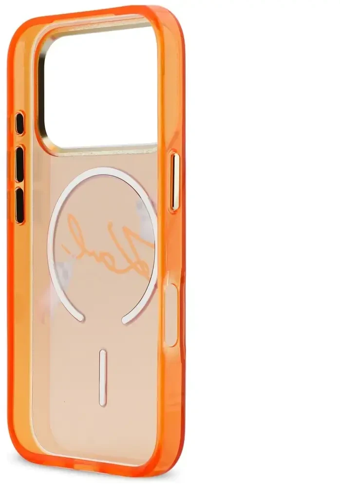 Dėklas Karl Lagerfeld IML Choupettes Karl Script Logo MagSafe Case for iPhone 17 Pro - Oranžinis