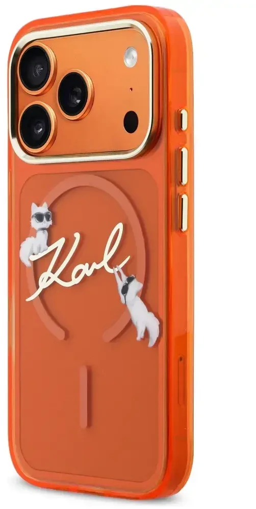 Dėklas Karl Lagerfeld IML Choupettes Karl Script Logo MagSafe Case for iPhone 17 Pro - Oranžinis
