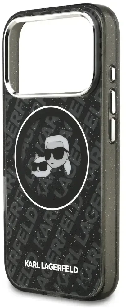 Dėklas Karl Lagerfeld IML Glitter Karl & Choupette Heads Logo MagSafe, skirtas iPhone 17 Pro, juodas