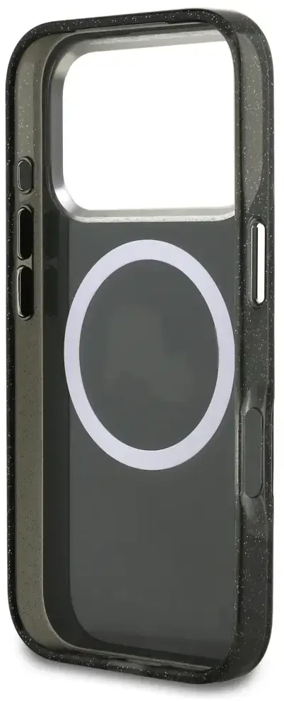 Dėklas Karl Lagerfeld IML Glitter Karl & Choupette Heads Logo MagSafe, skirtas iPhone 17 Pro, juodas