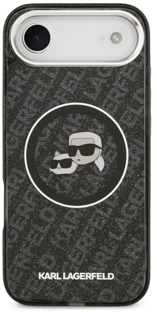 Dėklas Karl Lagerfeld IML Glitter Karl & Choupette Heads Logo MagSafe skirtas Apple iPhone Air juodos spalvos