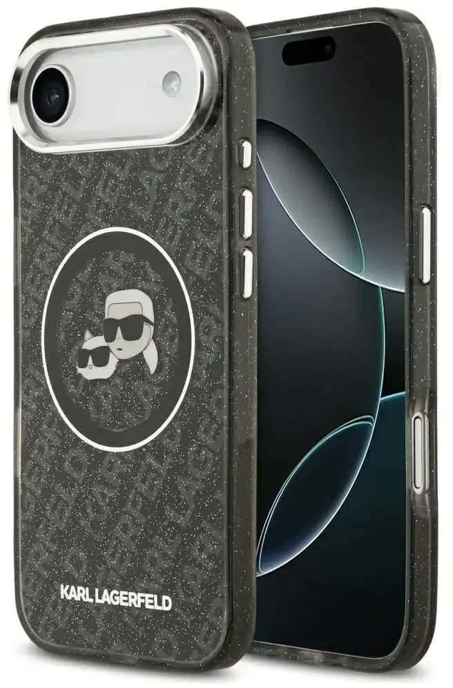 Dėklas Karl Lagerfeld IML Glitter Karl & Choupette Heads Logo MagSafe skirtas Apple iPhone Air juodos spalvos