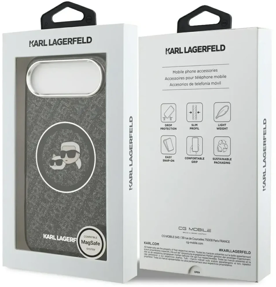 Dėklas Karl Lagerfeld IML Glitter Karl & Choupette Heads Logo MagSafe skirtas Apple iPhone Air juodos spalvos