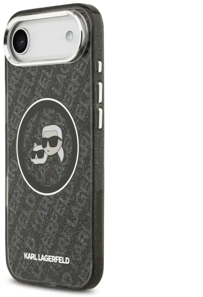Dėklas Karl Lagerfeld IML Glitter Karl & Choupette Heads Logo MagSafe skirtas Apple iPhone Air juodos spalvos