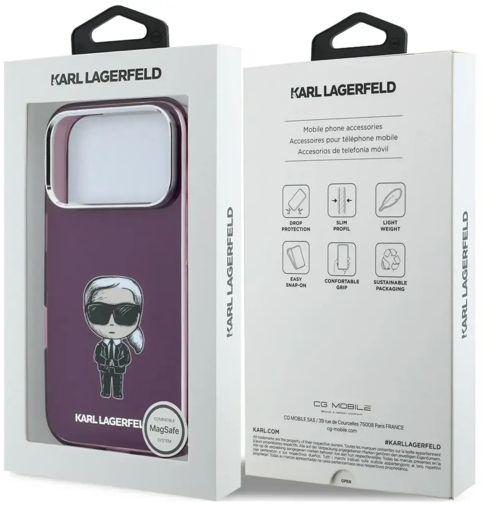 Dėklas Karl Lagerfeld IML Ikonik Sketch Print MagSafe do iPhone 18 Pro / 17 Pro bordo spalvos