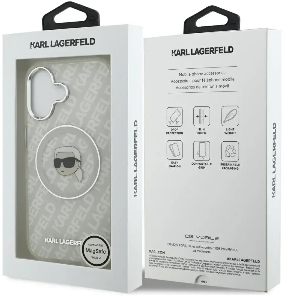 Dėklas Original Pouch Karl Lagerfeld IML Karl Head Logo MagSafe skirtas Apple iPhone 17 pilkos spalvos