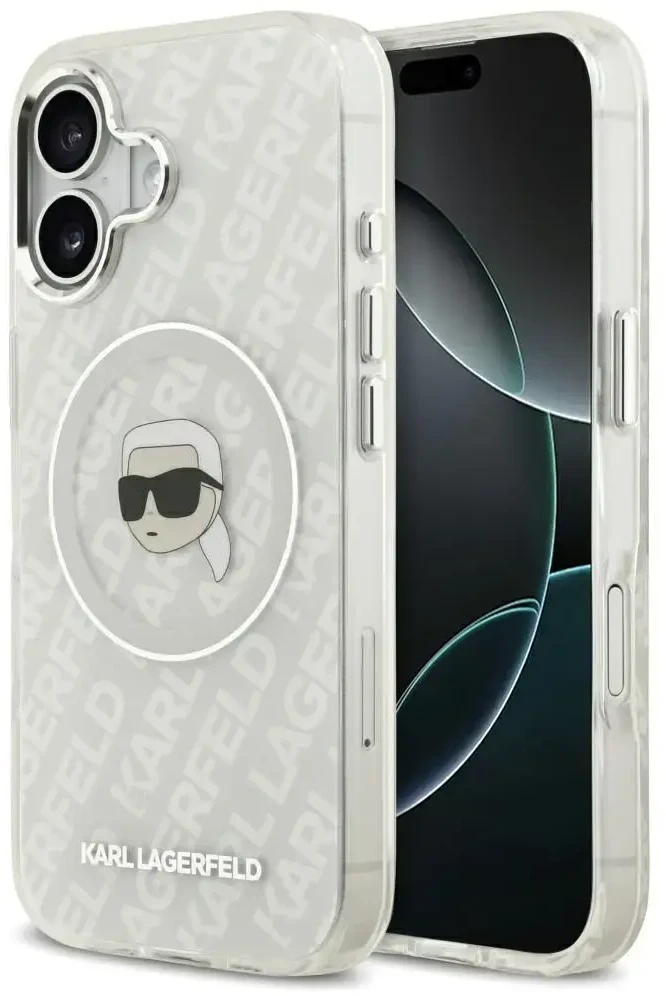 Dėklas Original Pouch Karl Lagerfeld IML Karl Head Logo MagSafe skirtas Apple iPhone 17 pilkos spalvos