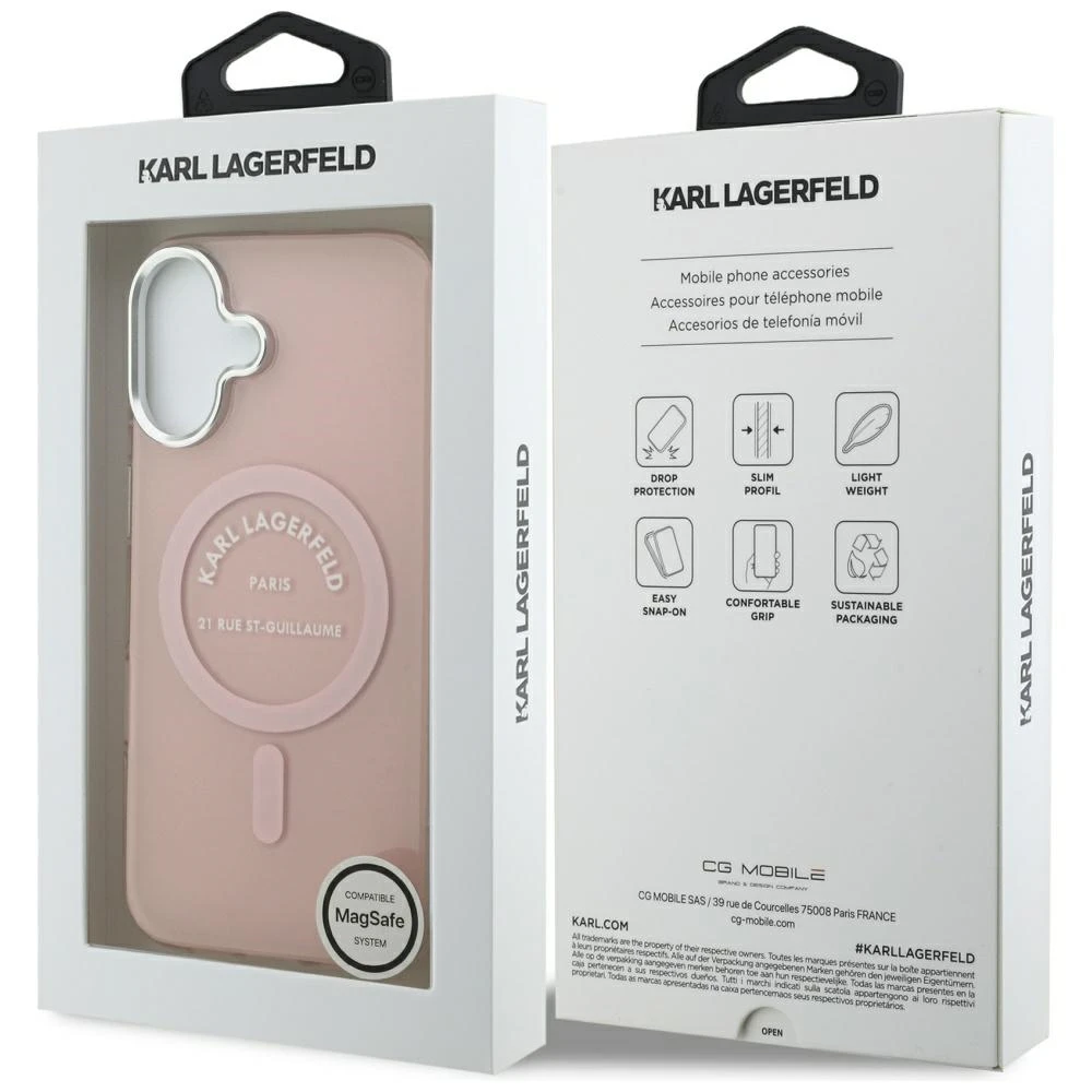 Karl Lagerfeld IML Karl RSG Logo MagSafe dėklas skirtas Apple iPhone 17 rožinės spalvos