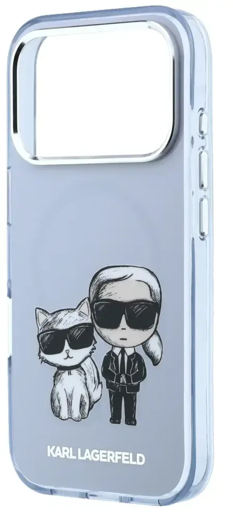Dėklas Karl Lagerfeld IML Karl&Choupette Bodies Sketch Print MagSafe case for iPhone 17 Pro / 18 Pro - light mėlynas