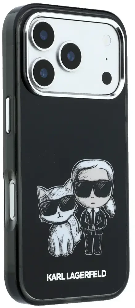 Dėklas Karl Lagerfeld IML Karl&Choupette Bodies Sketch Print MagSafe Case for iPhone 17 Pro / 18 Pro - Juodas