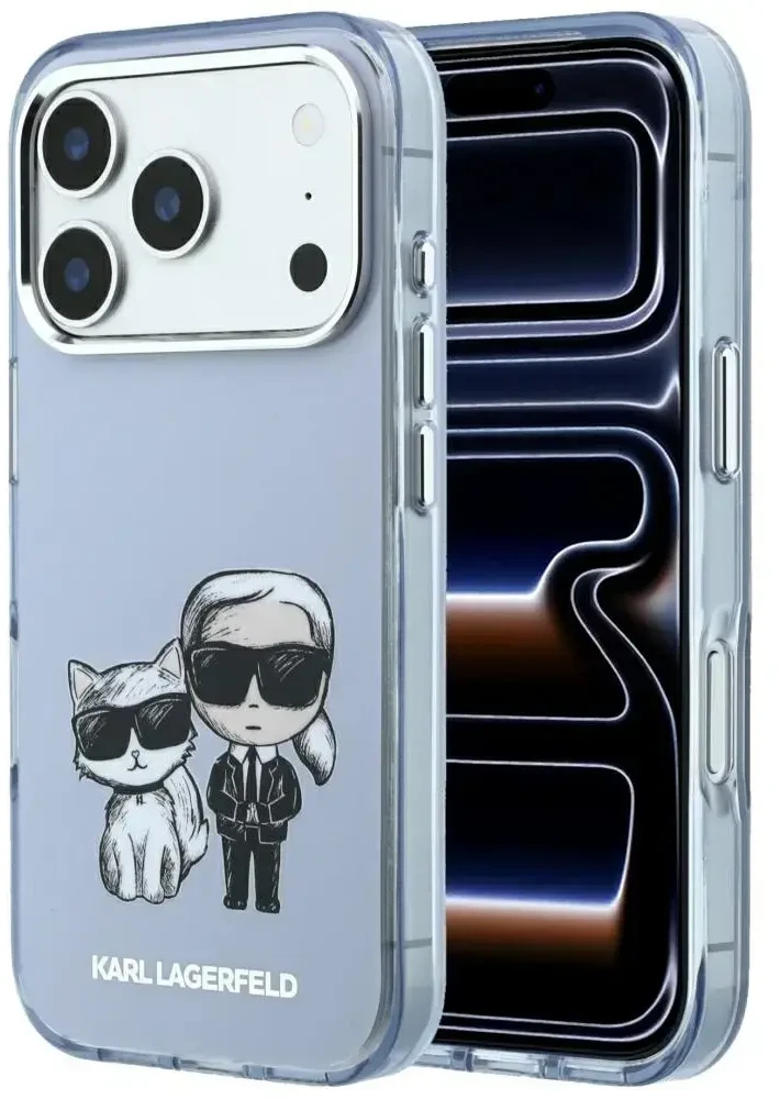 Dėklas Karl Lagerfeld IML Karl&Choupette Bodies Sketch Print MagSafe case for iPhone 17 Pro / 18 Pro - light mėlynas