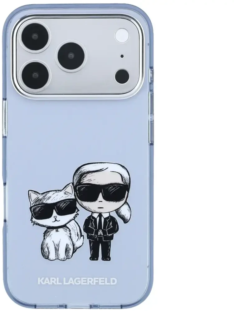 Dėklas Karl Lagerfeld IML Karl&Choupette Bodies Sketch Print MagSafe case for iPhone 17 Pro / 18 Pro - light mėlynas