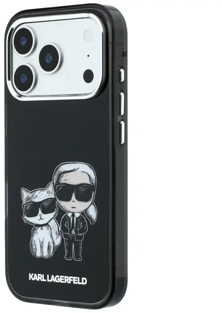 Dėklas Karl Lagerfeld IML Karl&Choupette Bodies Sketch Print MagSafe Case for iPhone 17 Pro / 18 Pro - Juodas