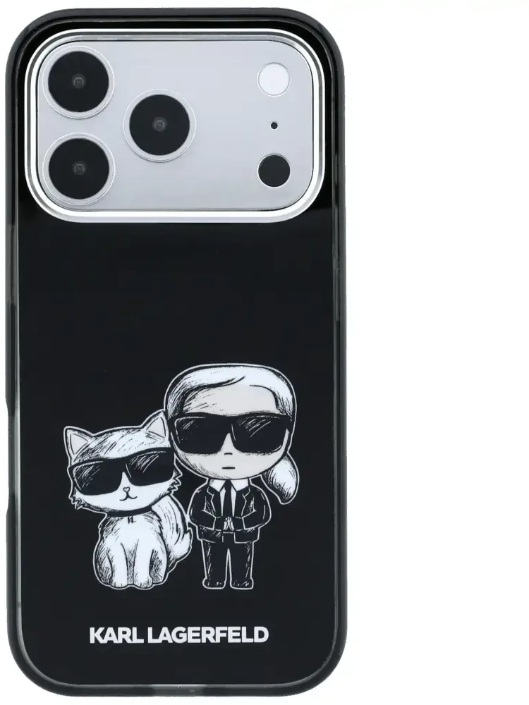 Dėklas Karl Lagerfeld IML Karl&Choupette Bodies Sketch Print MagSafe Case for iPhone 17 Pro / 18 Pro - Juodas