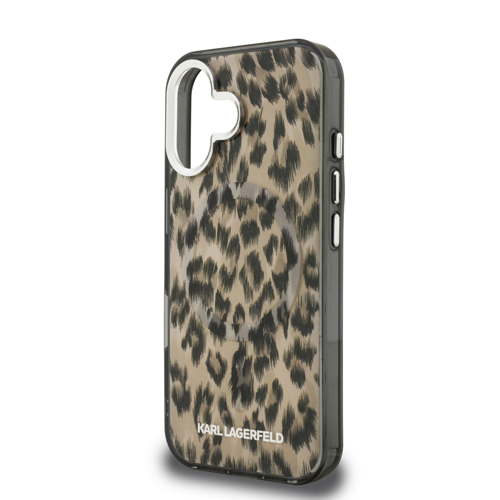Karl Lagerfeld IML Leopard MagSafe dėklas Apple iPhone 16 rudos spalvos