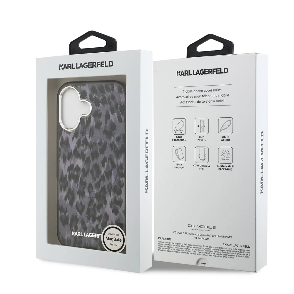 Karl Lagerfeld IML Leopard MagSafe dėklas skirtas Apple iPhone 17 pilkos spalvos