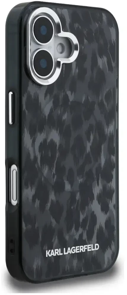 „Karl Lagerfeld IML“ leopardo rašto „MagSafe“ dėklas, skirtas „iPhone 16“ – Juodas