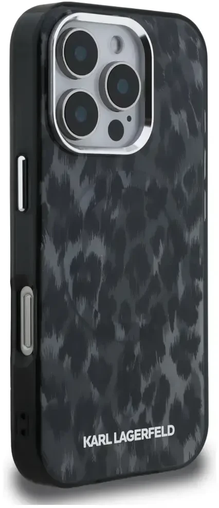 Karl Lagerfeld IML Leopard Modelio MagSafe dėklas iPhone 16 Pro - Juodas